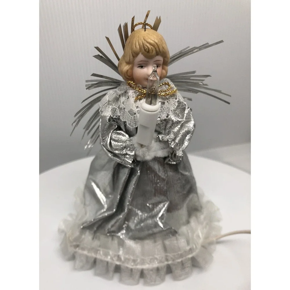 Christmas Ornament Victorian‎ Silver Angel Light Plug Into String of Lights